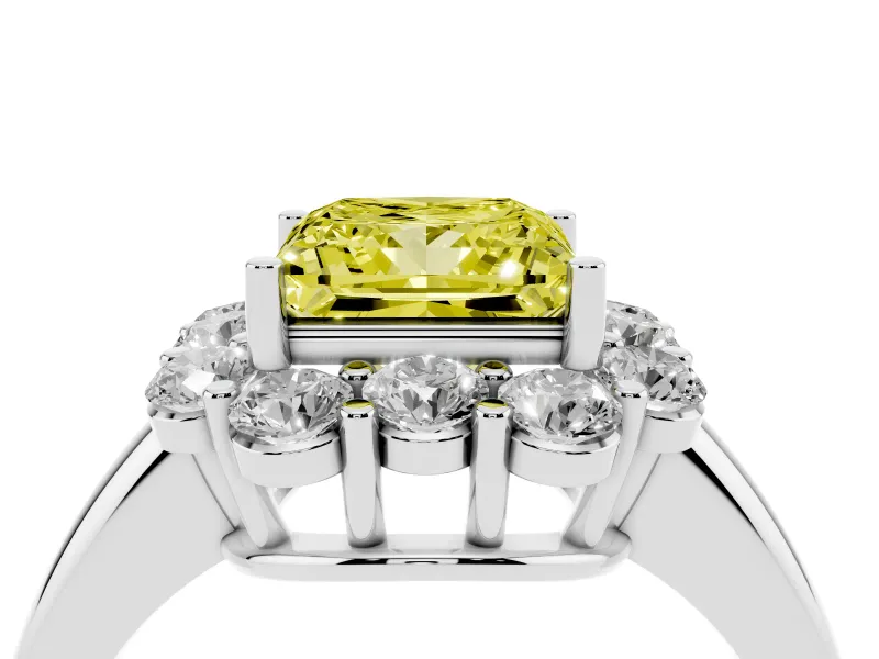 Princess Cut Graduated Milgrain Halo Engagement Ring Setting for a Fancy Yellow Lab-Grown Diamond | White Gold