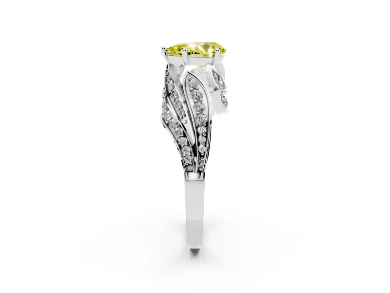 Fancy Yellow Pear Cut Diamond Solitaire Ring Set in Platinum with Layered Twist Pavé Band