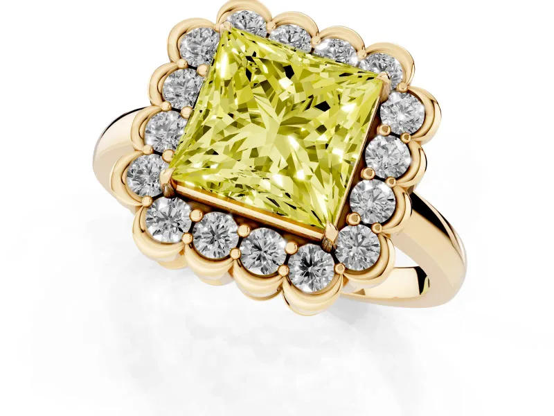Princess Cut Halo Engagement Ring Setting for a Fancy Yellow Lab-Grown Diamond | Yellow Gold - Design NV-24719