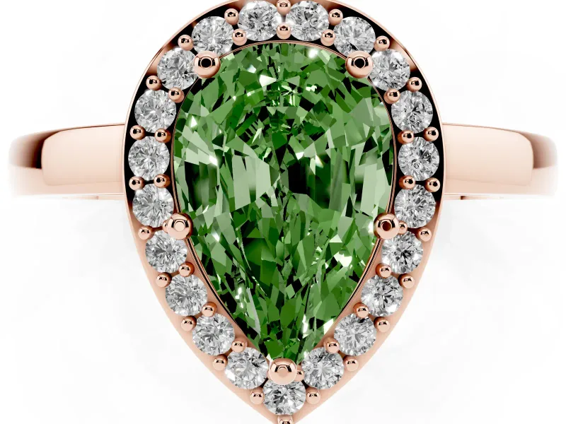 Pear-Shaped Thin Halo Engagement Ring Setting for a Fancy Green Lab-Grown Diamond | Slim Plain Band | Rose Gold