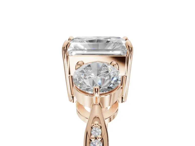 Radiant Cut Three Stone Engagement Ring Setting | Tapered Pave Band | Rose Gold