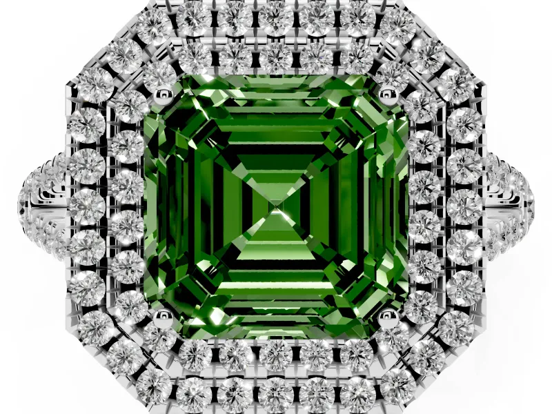 Asscher Cut Halo Engagement Ring Setting for a Fancy Green Lab-Grown Diamond | White Gold - Design NV-24799