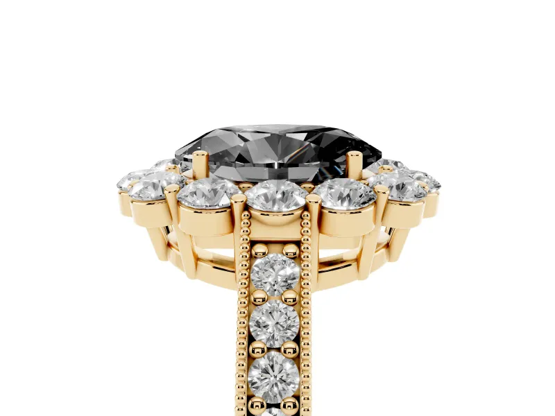 Oval Vintage Halo Engagement Ring Setting for a Black Center | Milgrain Channel Band | Yellow Gold