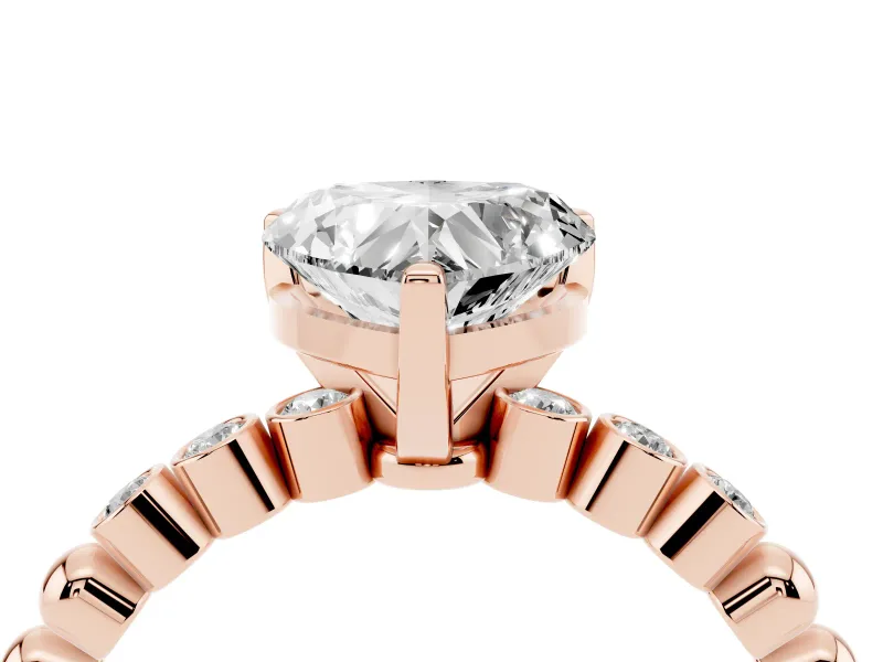 Heart-Shaped Beaded Solitaire Engagement Ring Setting | Bezel Accents | Rose Gold