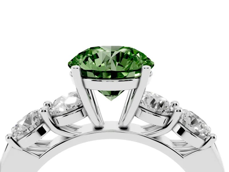 Round 5 Stone Engagement Ring Setting for a Fancy Green Lab-Grown Diamond | White Gold