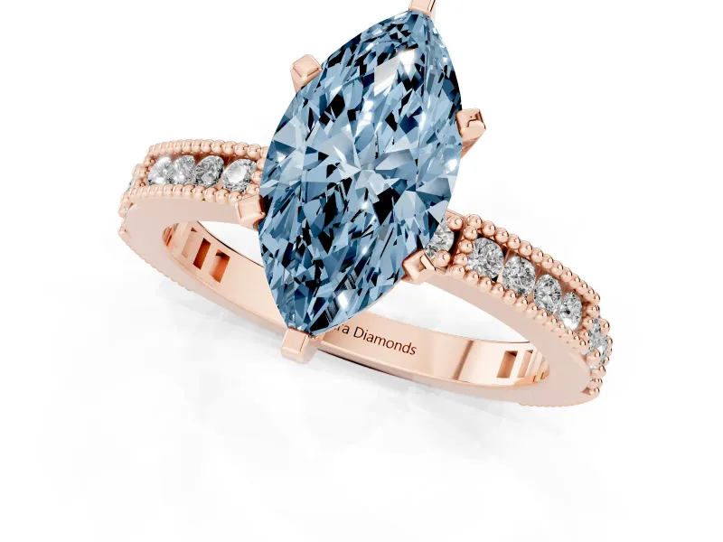 Marquise Vintage Pavé Engagement Ring Setting for a Fancy Blue Lab-Grown Diamond | Rose Gold