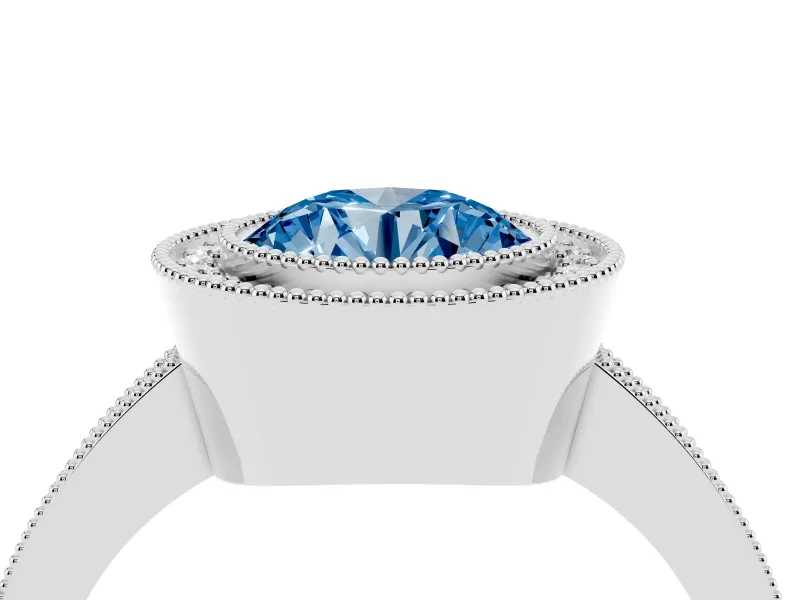 Fancy Blue Round Cut Diamond Halo Engagement Ring Set in Platinum with Pavé Band and Round Halo Stones