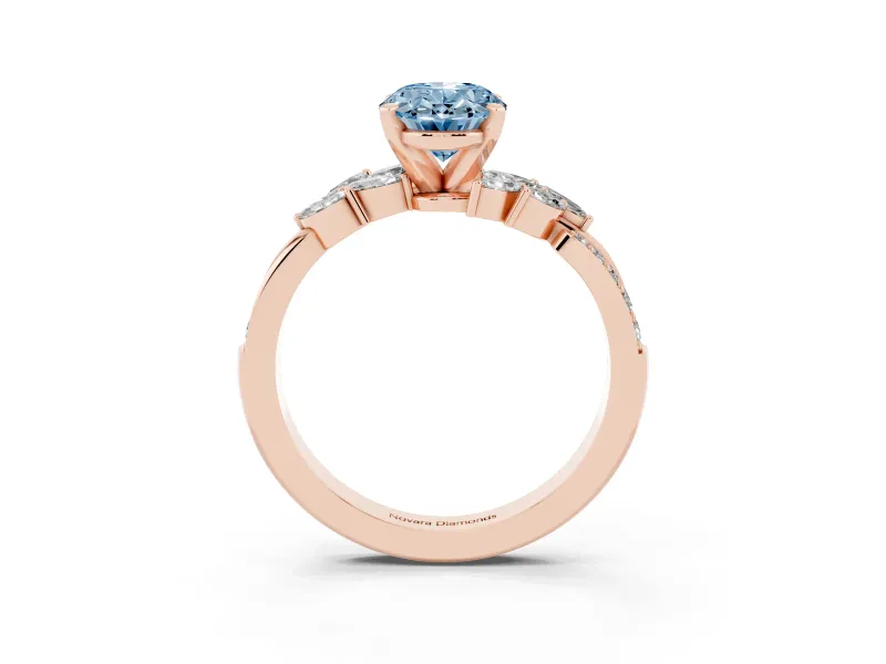 Oval Floral Side Stone Engagement Ring Setting for a Fancy Blue Lab-Grown Diamond | Rose Gold
