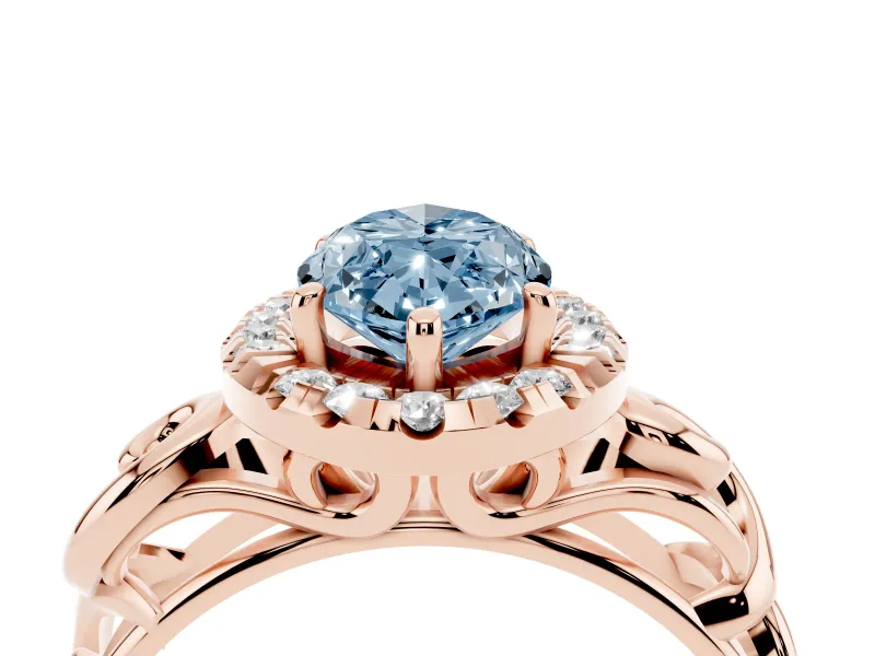 Marquise Filigree Halo Engagement Ring Setting for a Fancy Blue Lab-Grown Diamond | Rose Gold