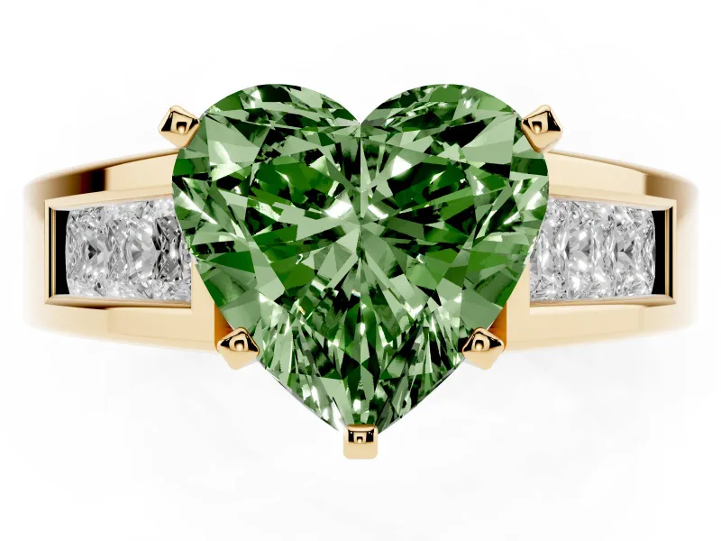 Heart-Shaped Channel-Set Engagement Ring Setting for a Fancy Green Lab-Grown Diamond | Yellow Gold