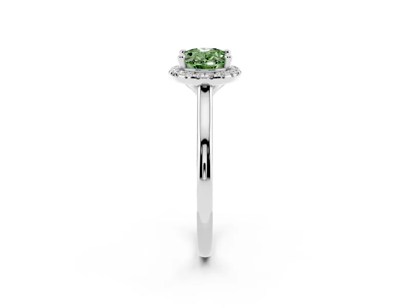 Oval Halo Engagement Ring Setting for a Fancy Green Lab-Grown Diamond | Plain Polished Band | Sterling Silver