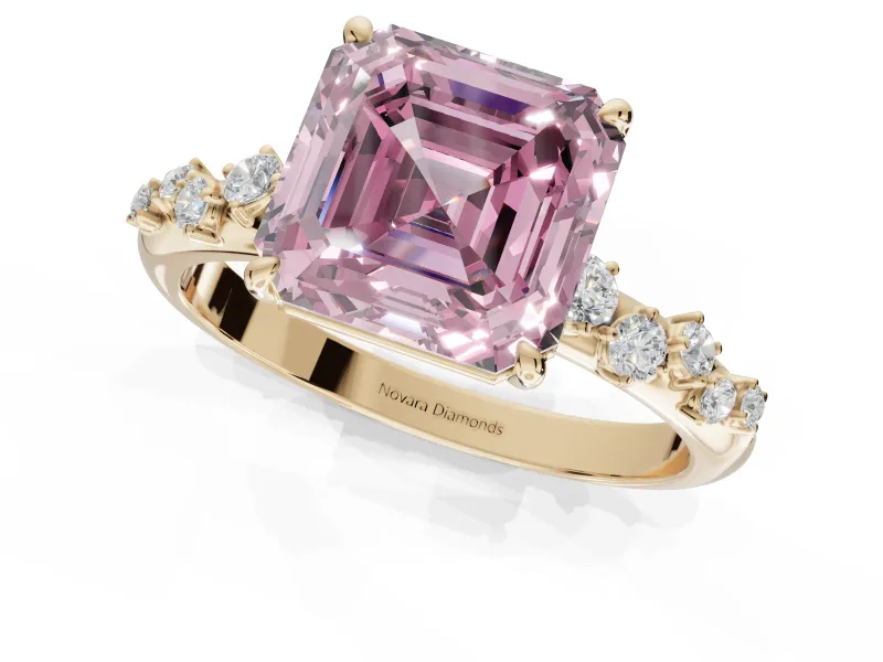 Asscher Cut Graduated Solitaire Engagement Ring Setting for a Fancy Pink Lab-Grown Diamond | Yellow Gold