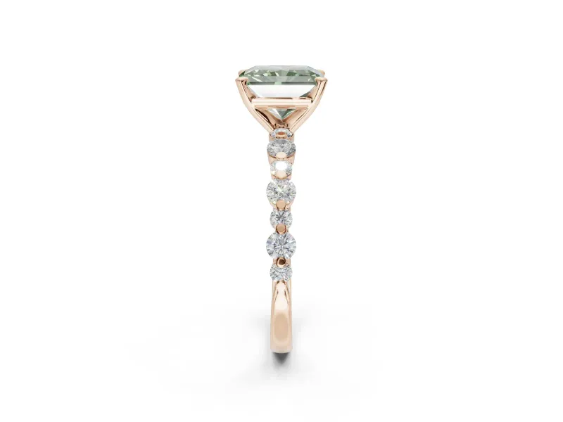 Radiant Cut Pavé Solitaire Engagement Ring Setting for a Fancy Green Lab-Grown Diamond | Alternating Accents | Rose Gold