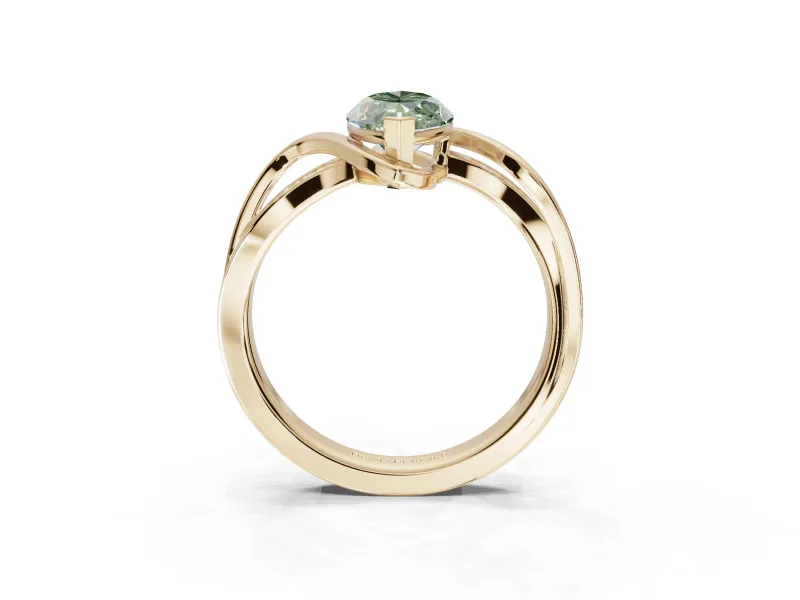 Marquise Bypass Solitaire Engagement Ring Setting for a Fancy Green Lab-Grown Diamond | Pavé Strands | Yellow Gold