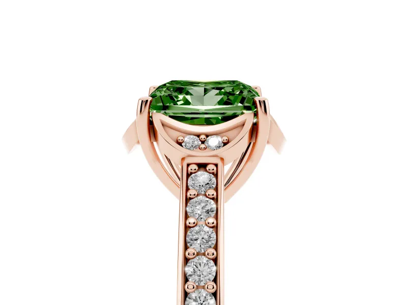 Princess Cut Floral Pavé Engagement Ring Setting for a Fancy Green Lab-Grown Diamond | Rose Gold