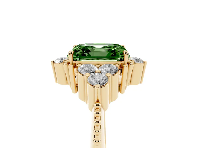 Asscher Cut Cluster Engagement Ring Setting for a Fancy Green Lab-Grown Diamond | Yellow Gold