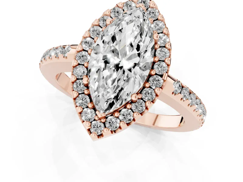 Marquise Pave Halo Engagement Ring Setting | Pave Band | Rose Gold