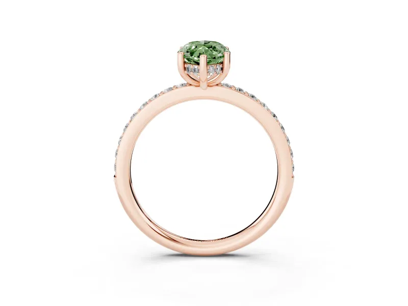 Fancy Green Marquise Cut Diamond Pavé Band Ring Set in Rose gold with Prong-Set Center Stone