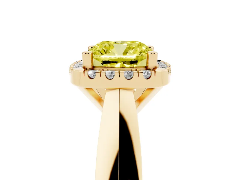Cushion Cut Halo Engagement Ring Setting for a Fancy Yellow Lab-Grown Diamond | Square Profile Band | Yellow Gold