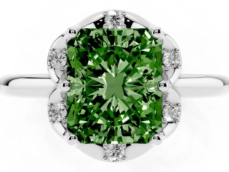 Radiant Cut Petal Halo Engagement Ring Setting for a Fancy Green Lab-Grown Diamond | Sterling Silver
