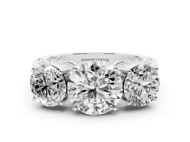 Round Cut Diamond Three-Stone Ring Set in Silver with Textured Band