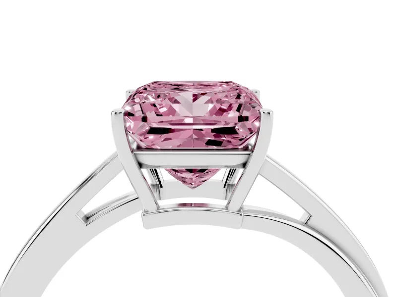 Fancy Pink Princess Cut Diamond Solitaire Twist Band Ring Set in White gold with Prong Setting