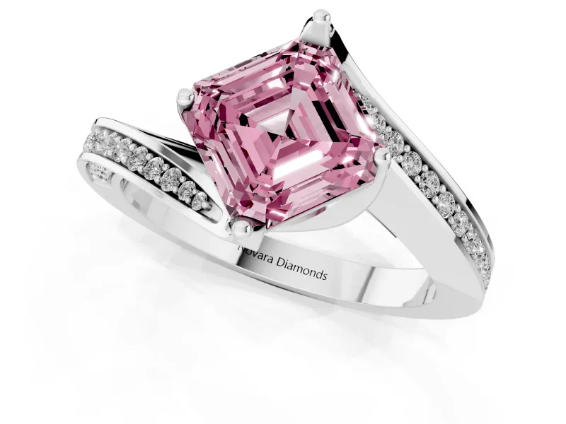 Asscher Cut Bypass Pavé Engagement Ring Setting for a Fancy Pink Lab-Grown Diamond | Swept Shoulders | Sterling Silver
