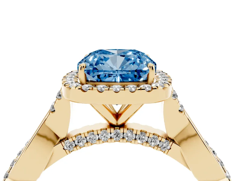 Cushion Cut Twist Halo Engagement Ring Setting for a Fancy Blue Lab-Grown Diamond | Yellow Gold