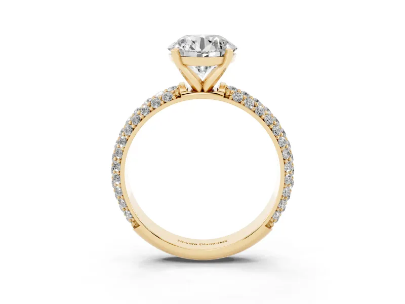 Round Pavé Solitaire Engagement Ring Setting | Domed Pavé Band | Yellow Gold