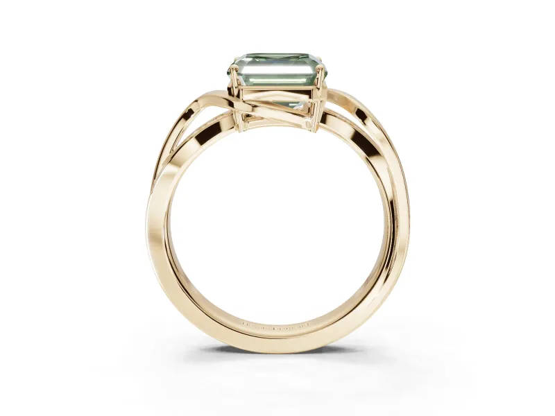 Asscher Cut Bypass Solitaire Engagement Ring Setting for a Fancy Green Lab-Grown Diamond | Pavé Strands | Yellow Gold