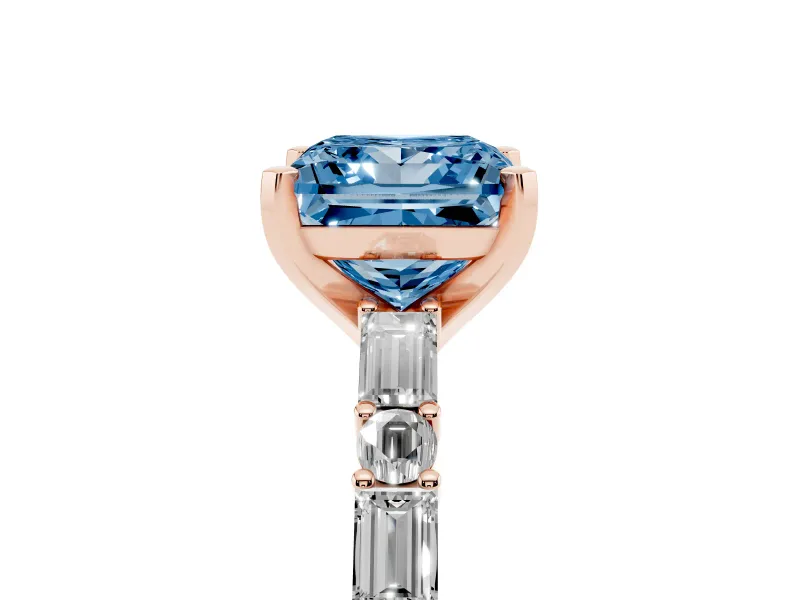 Princess Cut Baguette Side Stone Engagement Ring Setting for a Fancy Blue Lab-Grown Diamond | Rose Gold