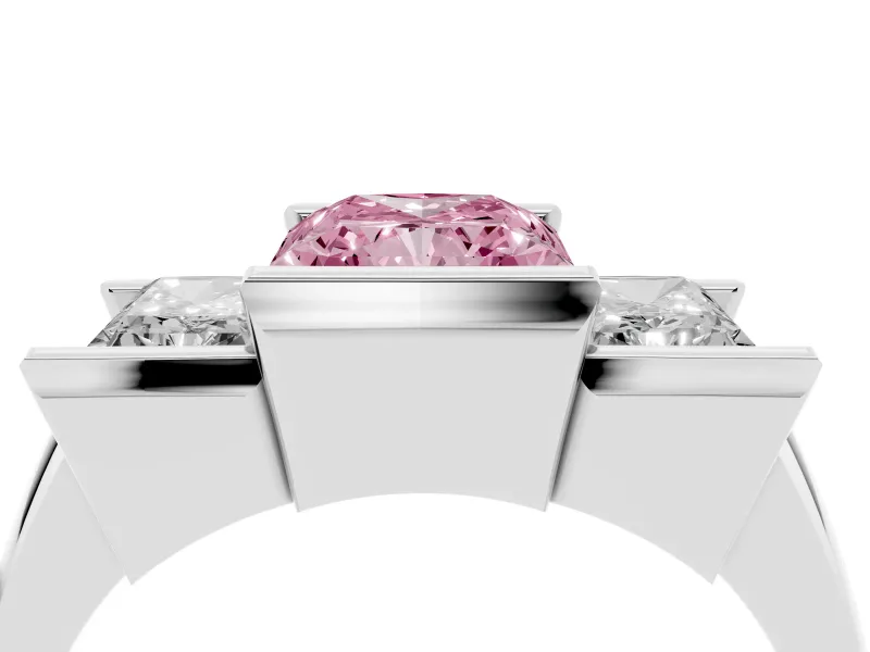 Radiant Cut Channel-Set Three Stone Engagement Ring Setting for a Fancy Pink Lab-Grown Diamond | Sterling Silver
