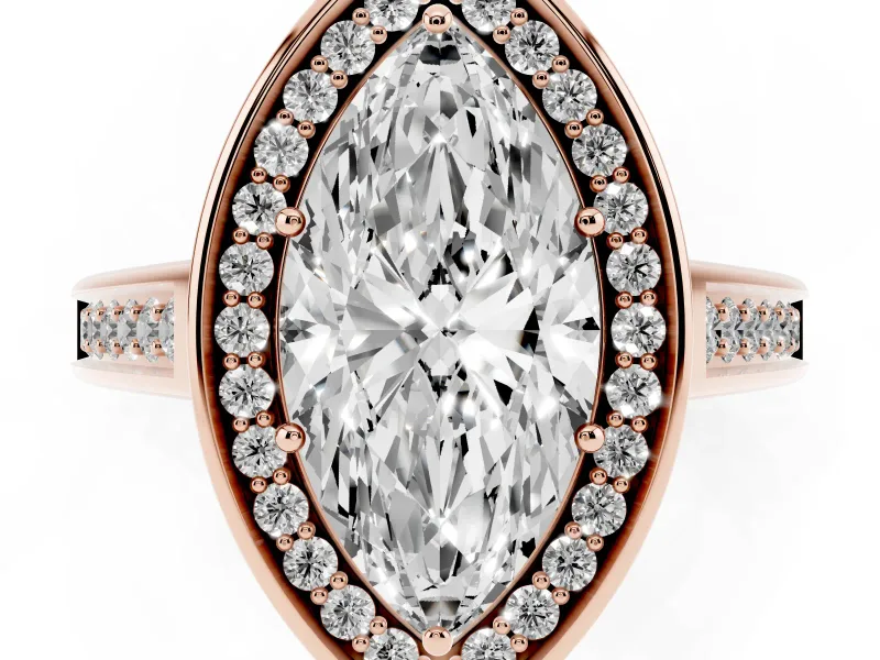 Marquise Halo Engagement Ring Setting | Polished Outer Rim | Rose Gold