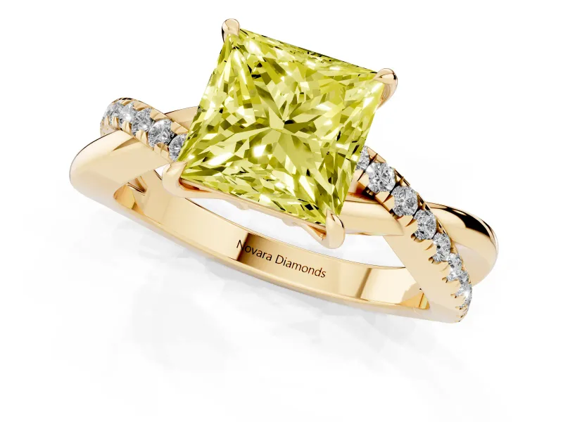 Princess Cut Crossover Engagement Ring Setting for a Fancy Yellow Lab-Grown Diamond | Yellow Gold