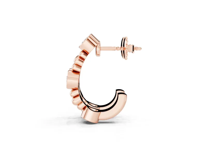 Round Lab-Grown Diamond Bezel Hoop Earrings | Metal Bead Clusters | Rose Gold