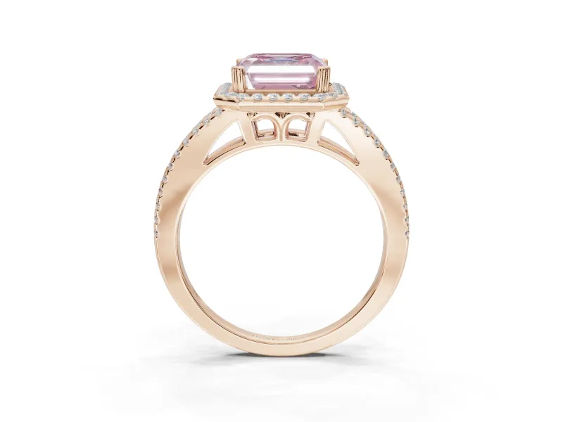 Asscher Cut Halo Split Shank Engagement Ring Setting for a Fancy Pink Lab-Grown Diamond | Pavé Shoulders | Rose Gold
