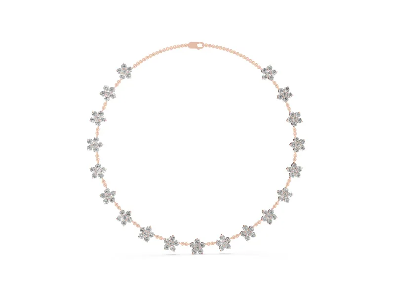 Round Lab-Grown Diamond Floral Cluster Station Necklace | Matching Flowers | Rose Gold