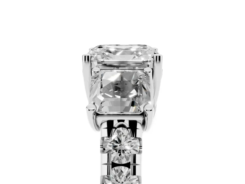 Asscher Cut Three Stone Engagement Ring Setting | Accented Shoulders | Platinum