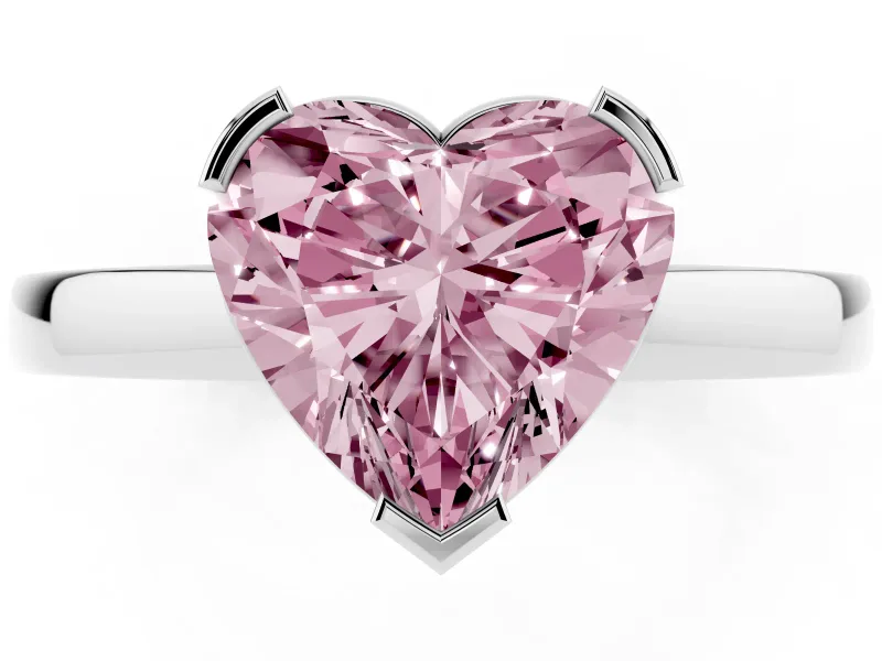 Fancy Pink Heart Cut Diamond Solitaire Ring Set in White gold with Prong Head and Smooth Polished Band