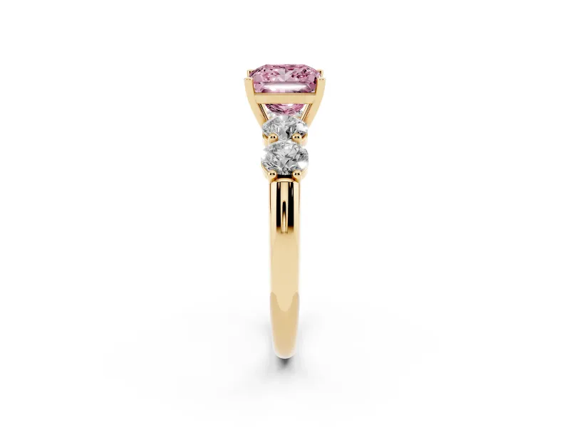Princess Cut Five Stone Engagement Ring Setting for a Fancy Pink Lab-Grown Diamond | Prong Set Side Stones | Yellow Gold