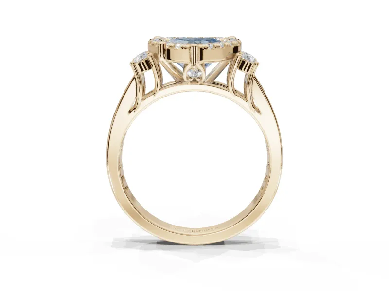 Heart-Shaped Halo Engagement Ring Setting for a Fancy Blue Lab-Grown Diamond | Graduated Channel Band | Yellow Gold