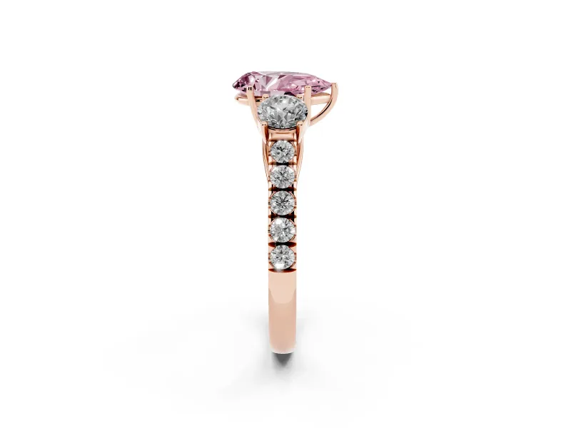 Pear-Shaped Engagement Ring Setting for a Fancy Pink Lab-Grown Diamond | Three Stone | Rose Gold