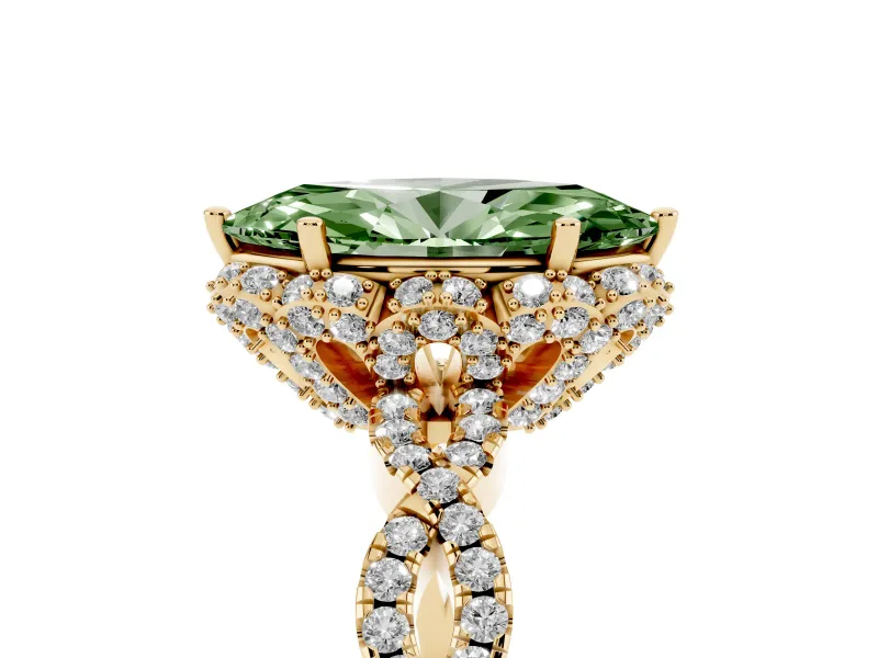 Marquise Milgrain Halo Engagement Ring Setting for a Fancy Green Lab-Grown Diamond | Graduated Shoulders | Yellow Gold