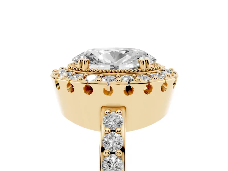 Oval Vintage Milgrain Halo Engagement Ring Setting | Pierced Gallery | Yellow Gold