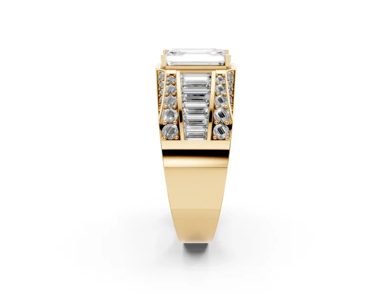 Emerald Cut Men's Graduated Baguette Engagement Ring Setting | Raised Frame Head | Yellow Gold