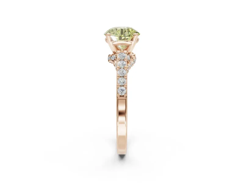 Round Pavé Solitaire Engagement Ring Setting for a Fancy Yellow Lab-Grown Diamond | Crossover Gallery | Rose Gold