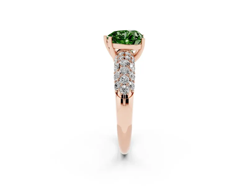 Heart-Shaped Multi Row Pave Engagement Ring Setting for a Fancy Green Lab-Grown Diamond | Rose Gold