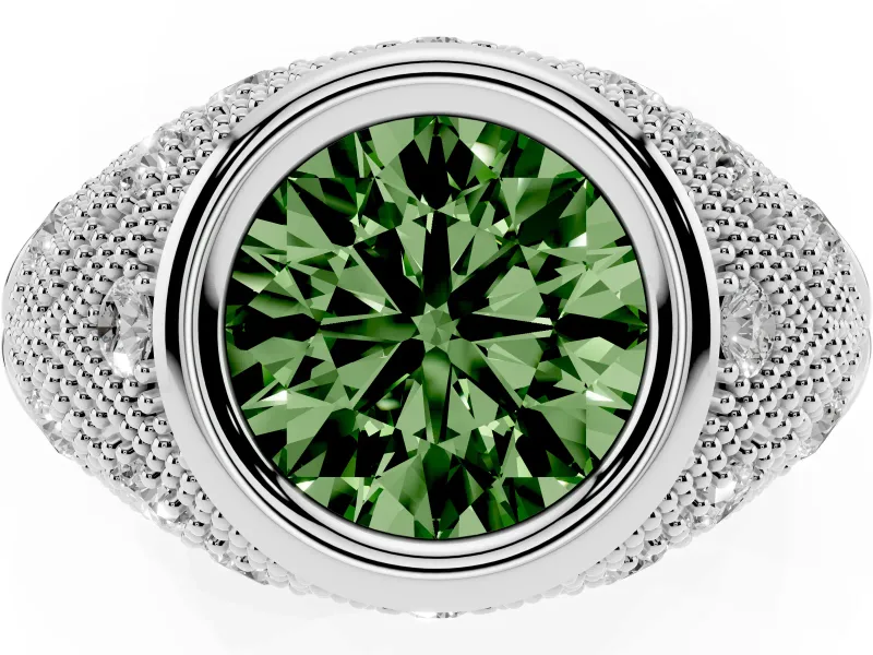 Round Vintage Bezel Engagement Ring Setting for a Fancy Green Lab-Grown Diamond | Sterling Silver