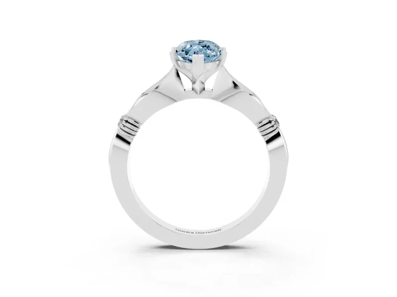 Fancy Blue Marquise Cut Diamond Solitaire Twisted Band Ring Set in Platinum with Accent Stones and Prong Setting