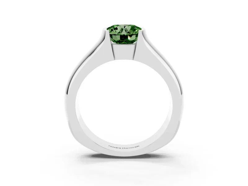 Round Half Bezel Engagement Ring Setting for a Fancy Green Lab-Grown Diamond | Wide Band | Platinum